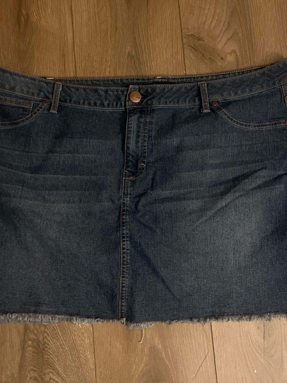 Ag Adriano Goldschmied Dark Blue Denim Mini Skirt with Frayed Hem